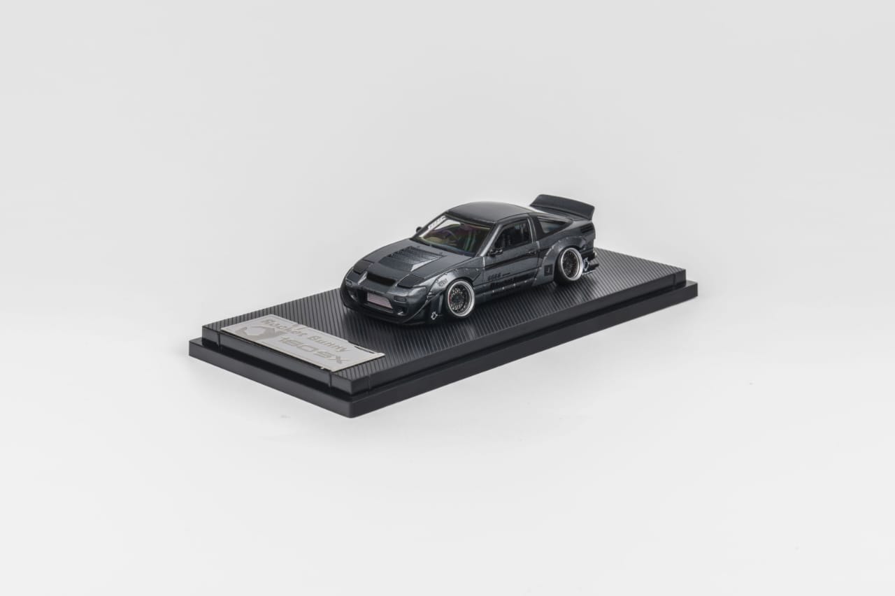 MicroTurbo 1/64 S13 Silvia 180SX Pandem Rocket Bunny Modified - Matte Grey (Retractable-Headlight, Visible Engine)