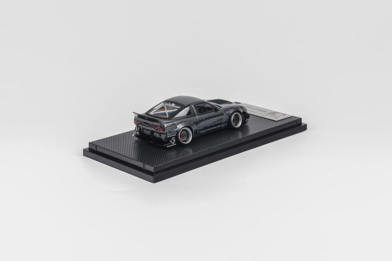 MicroTurbo 1/64 S13 Silvia 180SX Pandem Rocket Bunny Modified - Matte Grey (Retractable-Headlight, Visible Engine)