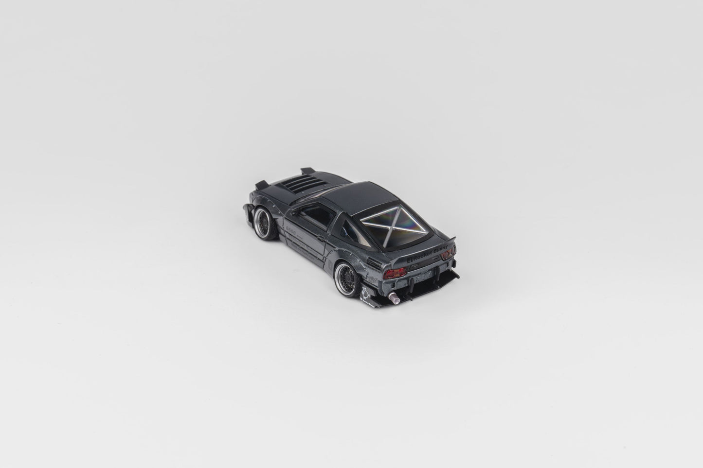 MicroTurbo 1/64 S13 Silvia 180SX Pandem Rocket Bunny Modified - Matte Grey (Retractable-Headlight, Visible Engine)