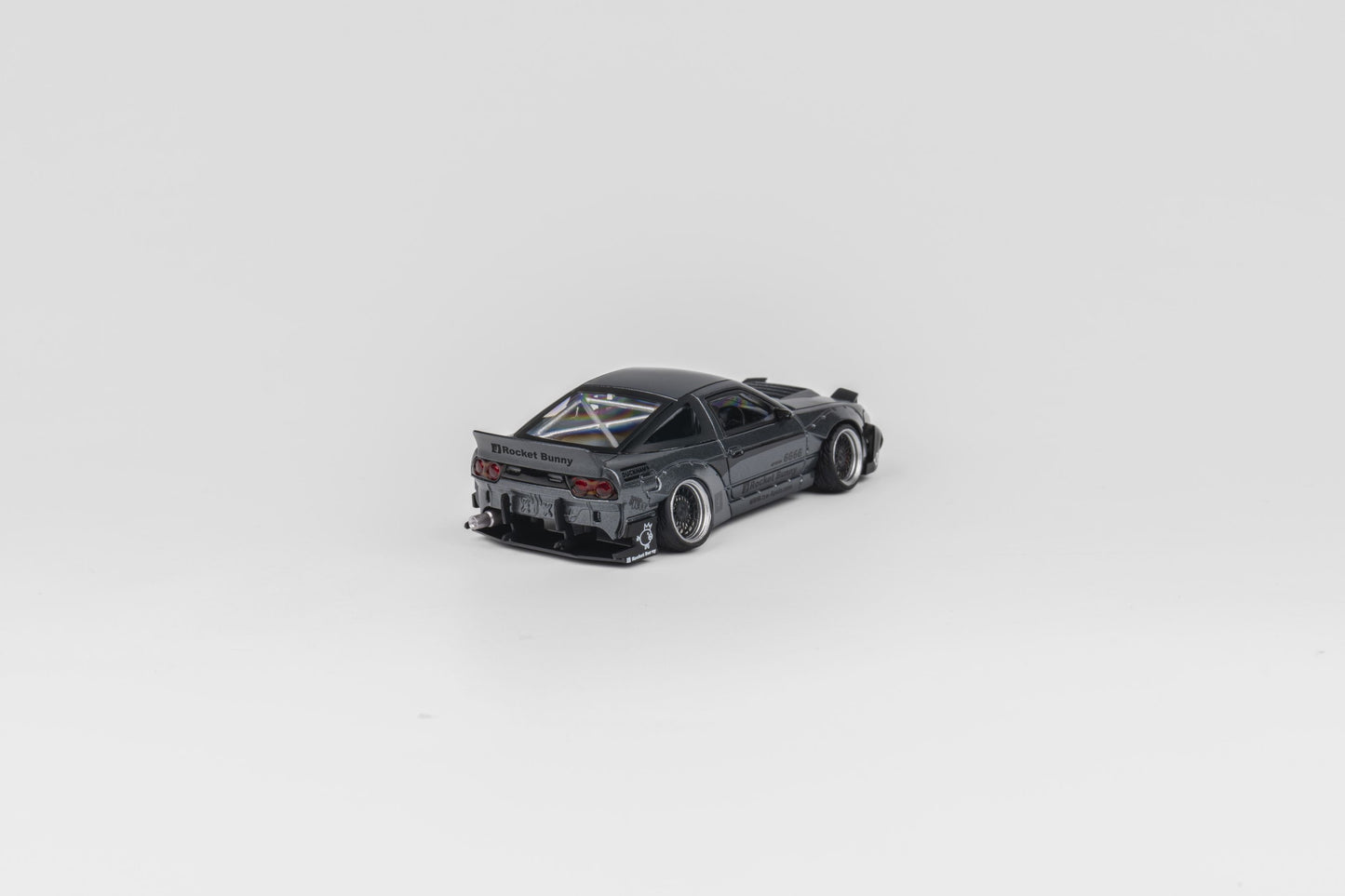 MicroTurbo 1/64 S13 Silvia 180SX Pandem Rocket Bunny Modified - Matte Grey (Retractable-Headlight, Visible Engine)