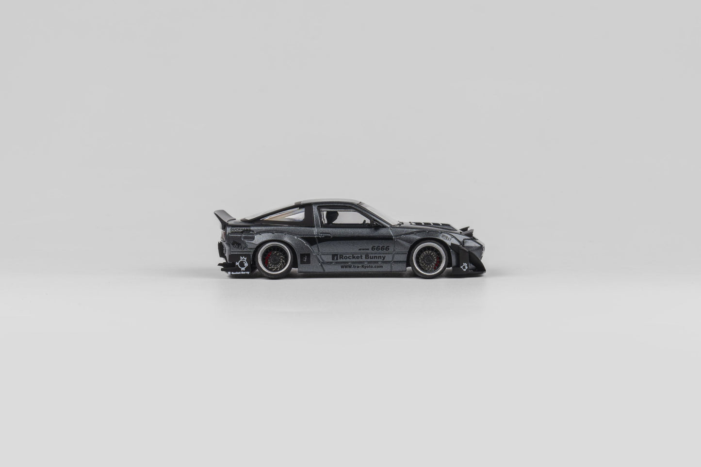 MicroTurbo 1/64 S13 Silvia 180SX Pandem Rocket Bunny Modified - Matte Grey (Retractable-Headlight, Visible Engine)