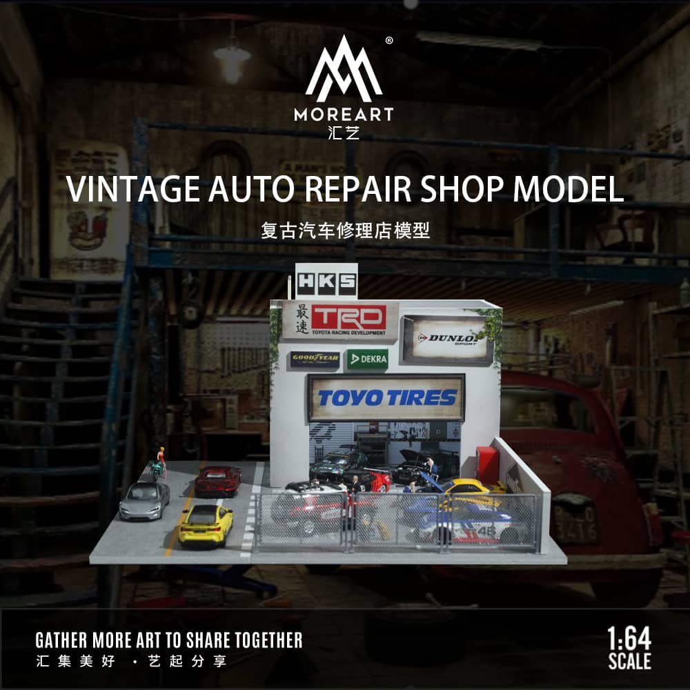 MoreArt 1/64 Vintage Auto Repair Shop with LED Light