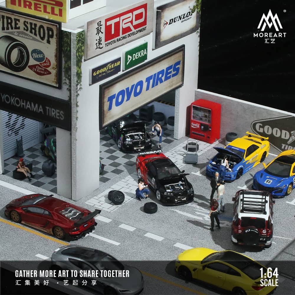 MoreArt 1/64 Vintage Auto Repair Shop with LED Light