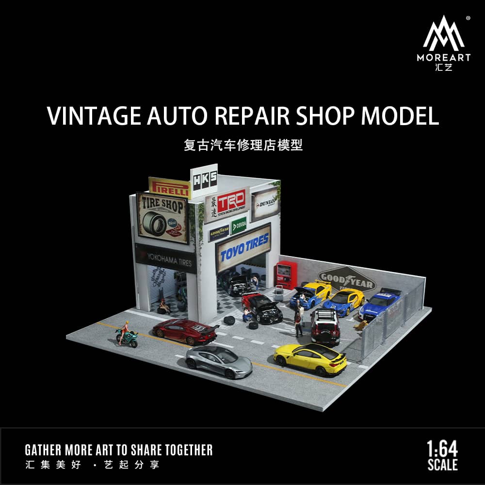 MoreArt 1/64 Vintage Auto Repair Shop with LED Light