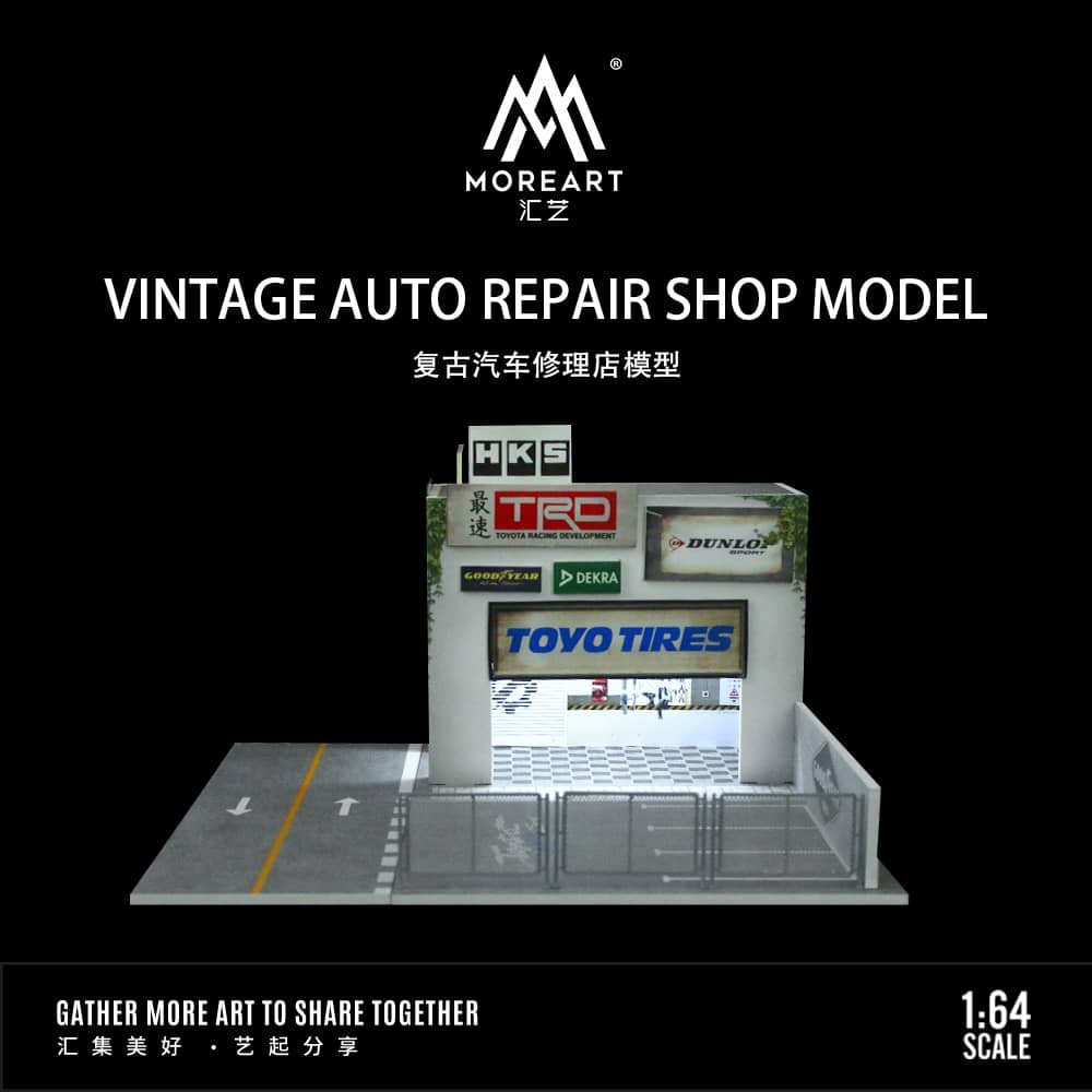 MoreArt 1/64 Vintage Auto Repair Shop with LED Light