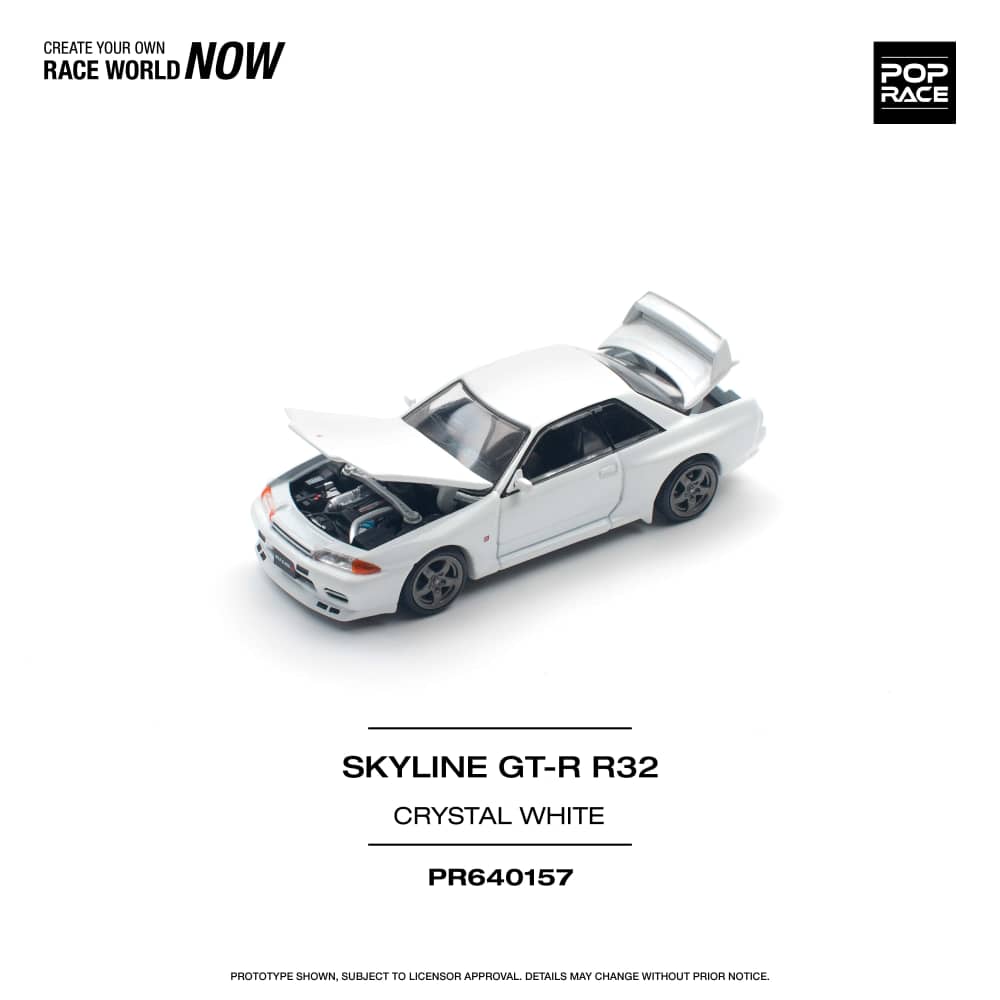 Pop Race 1/64 Nissan Skyline R32 GT-R Crystal White Color