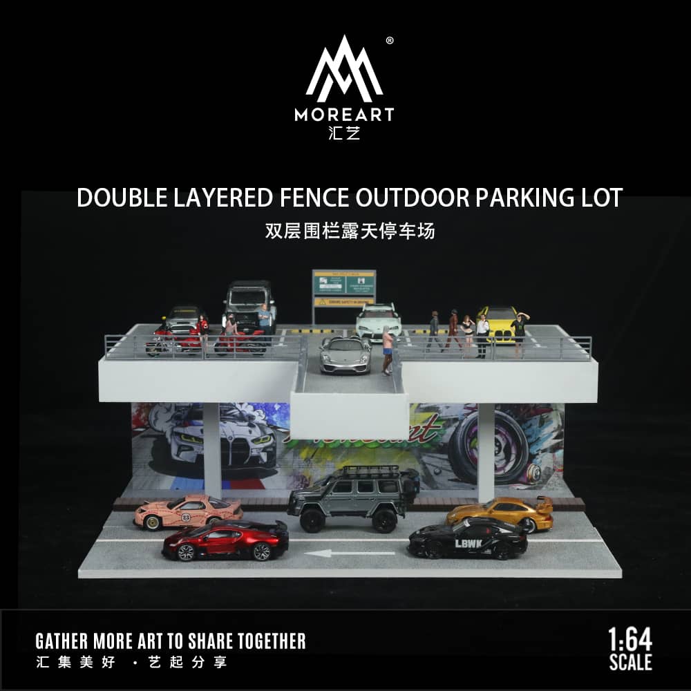 MoreArt 1/64 Elevated Car Park Above Highway with Billboard Backdrop (with LED Light)
