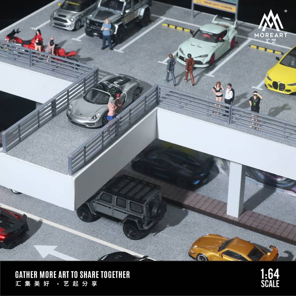 MoreArt 1/64 Elevated Car Park Above Highway with Billboard Backdrop (with LED Light)
