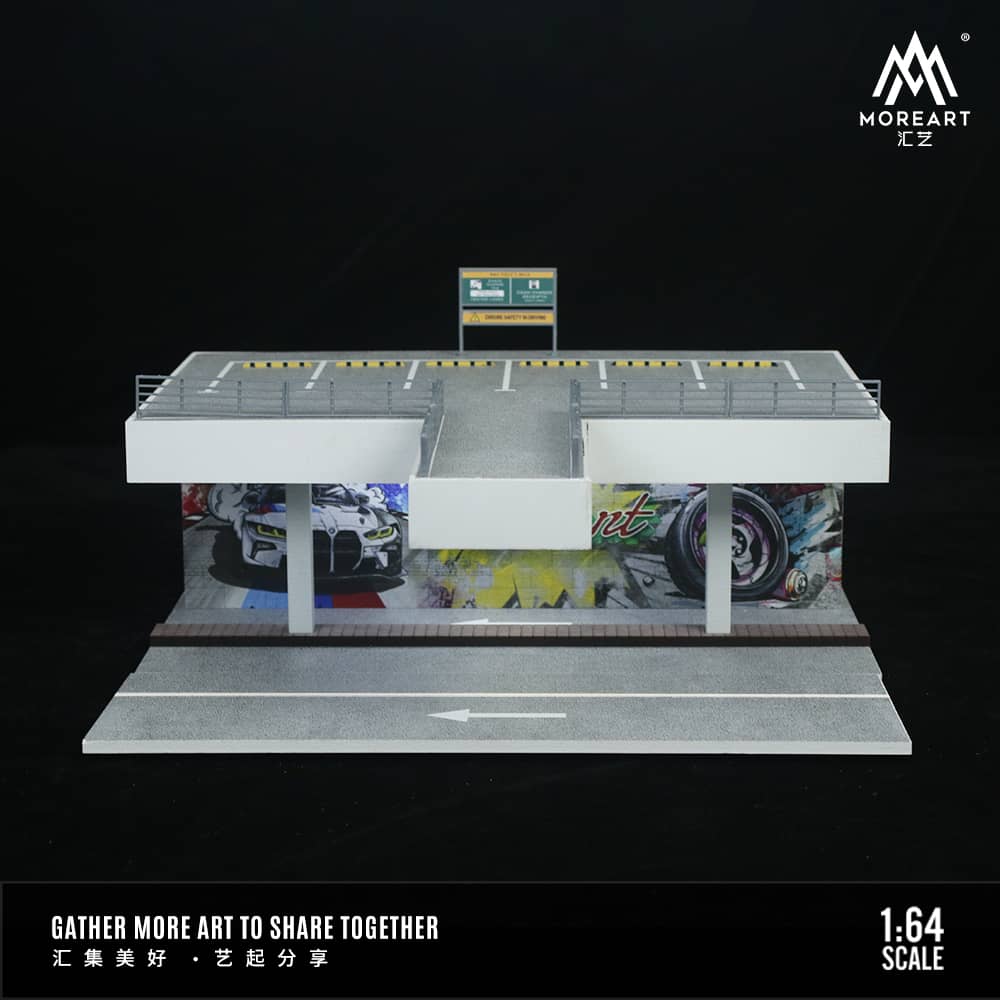 MoreArt 1/64 Elevated Car Park Above Highway with Billboard Backdrop (with LED Light)