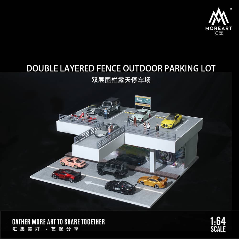MoreArt 1/64 Elevated Car Park Above Highway with Billboard Backdrop (with LED Light)