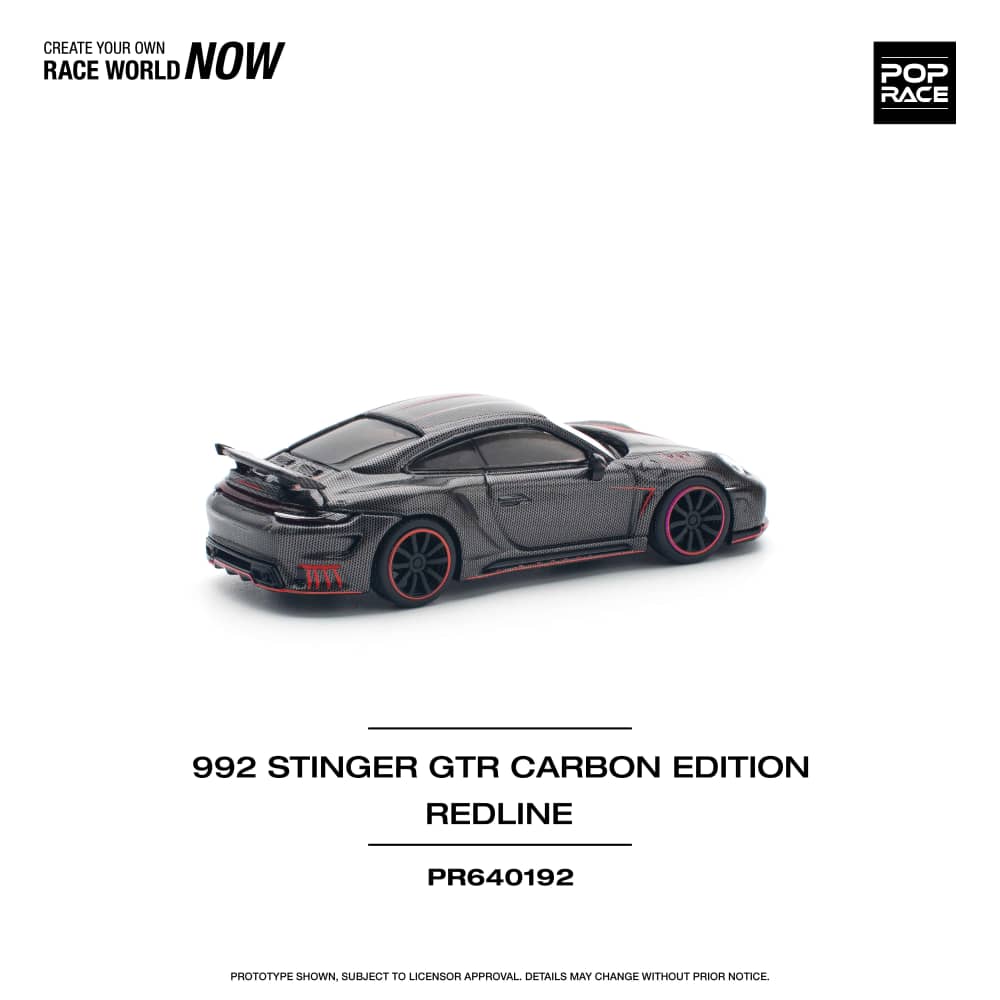 Pop Race 1/64 992 Topcar Modified Stinger GTR - Black Carbon with Red Line