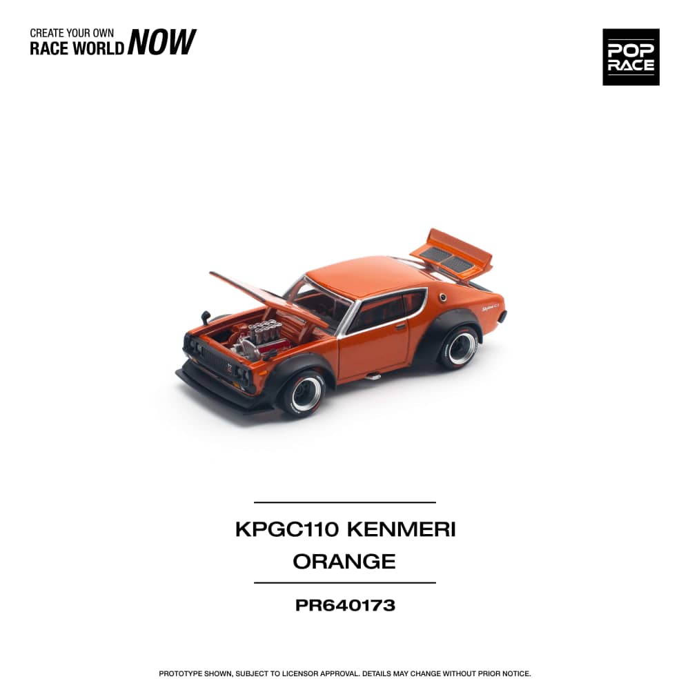 Pop Race 1/64 Skyline GT-R KPGC10 Kenmeri V8 Drift Modified Orange Color