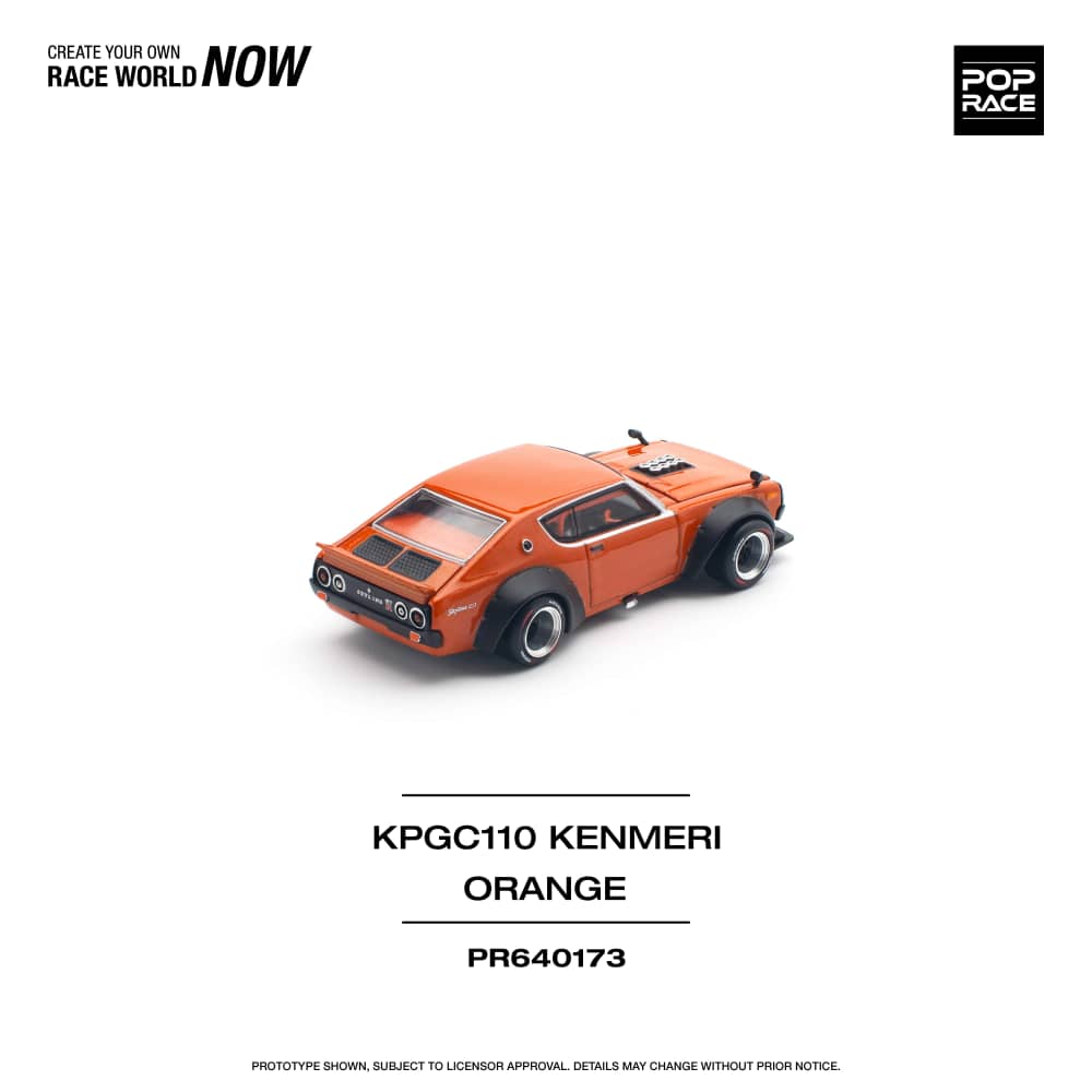 Pop Race 1/64 Skyline GT-R KPGC10 Kenmeri V8 Drift Modified Orange Color