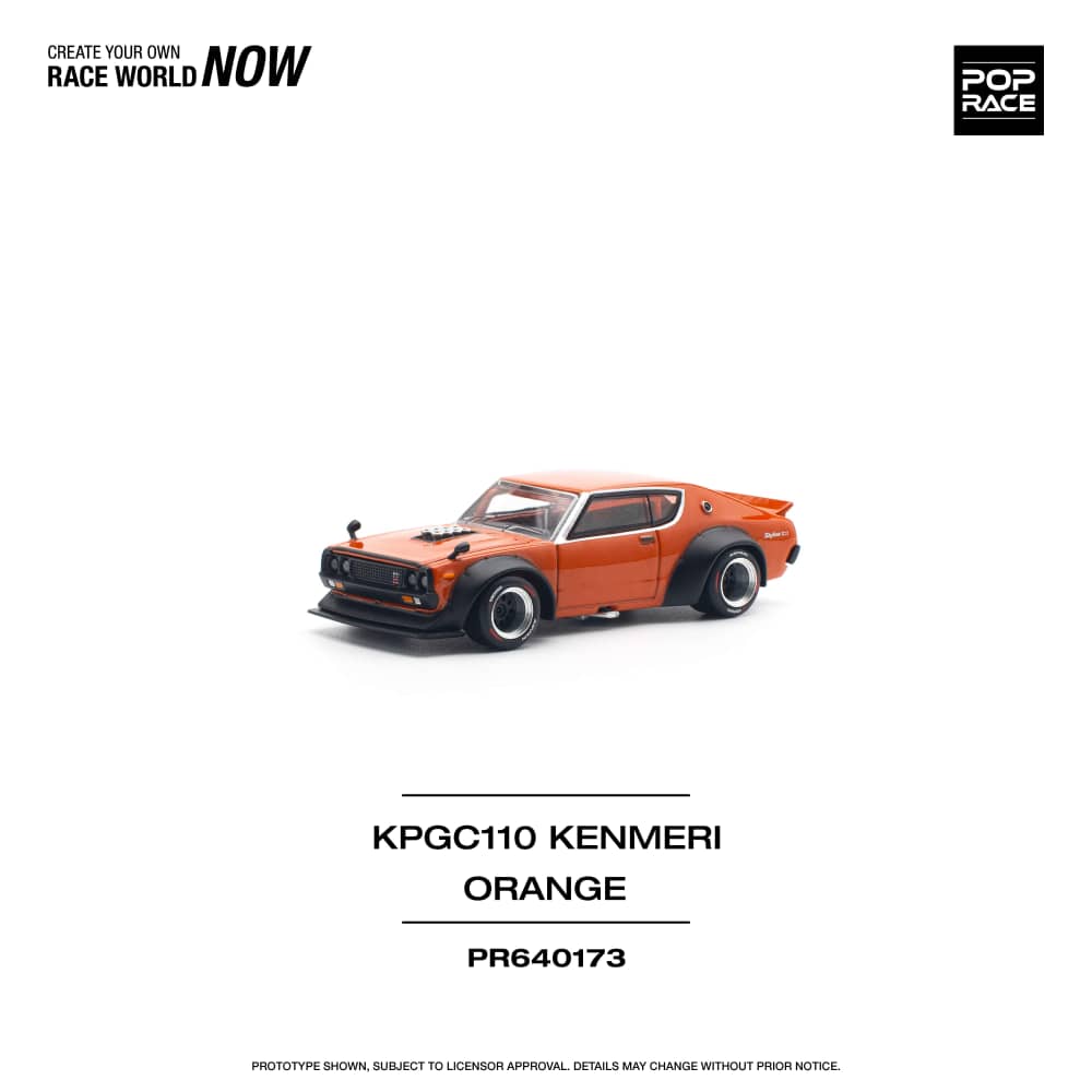 Pop Race 1/64 Skyline GT-R KPGC10 Kenmeri V8 Drift Modified Orange Color