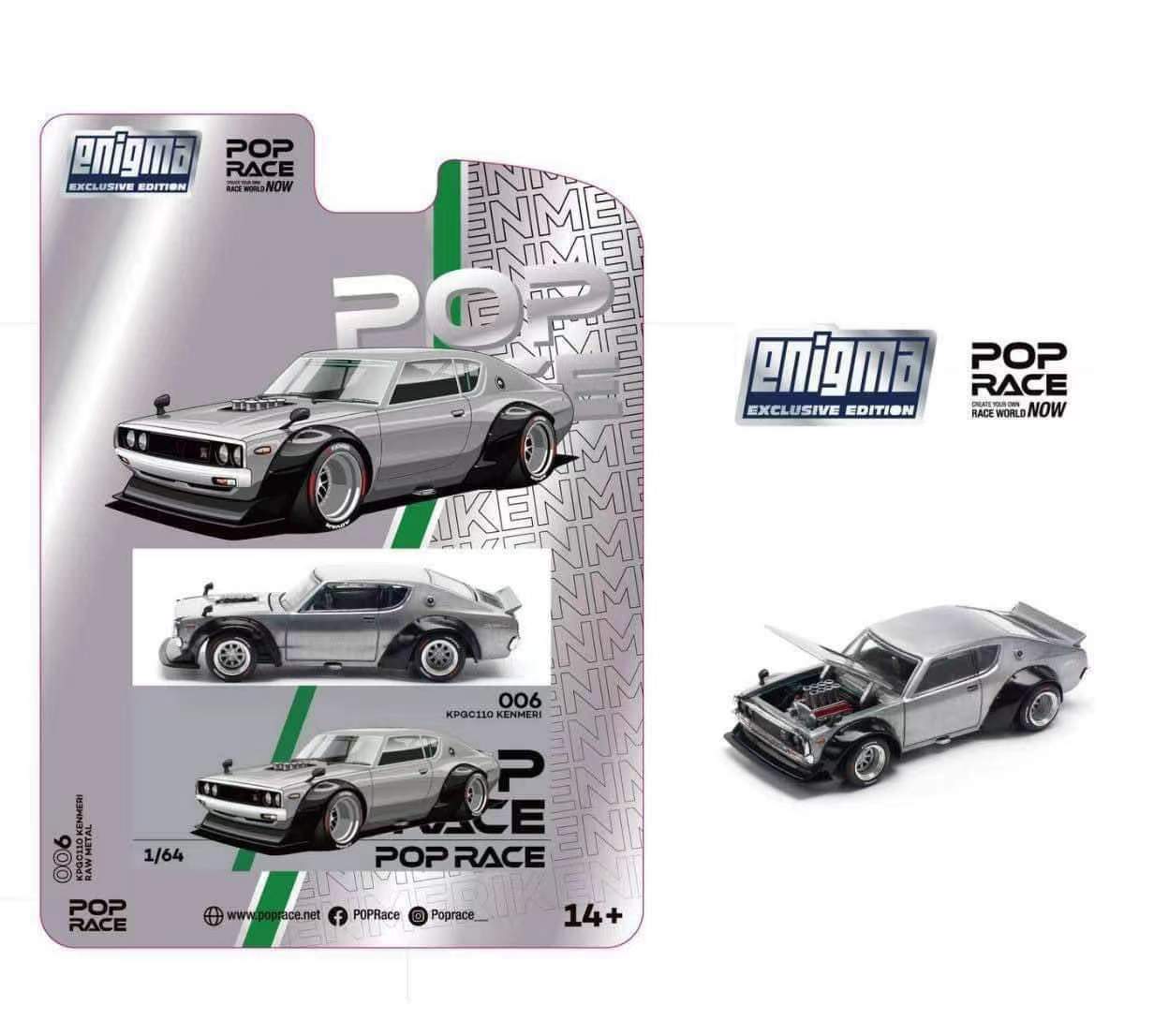 Pop Race 1/64 Skyline 4GT-R 2 KPGC110 Kenmeri V8 DriftEnigma( PRE006) Raw