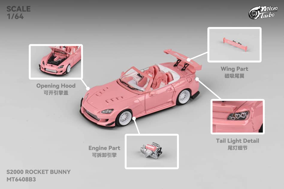 MicroTurbo 1/64 S2000 AP1 Pandem Rocket Bunny Modified Valentines Day Special - Metallic Pink Color