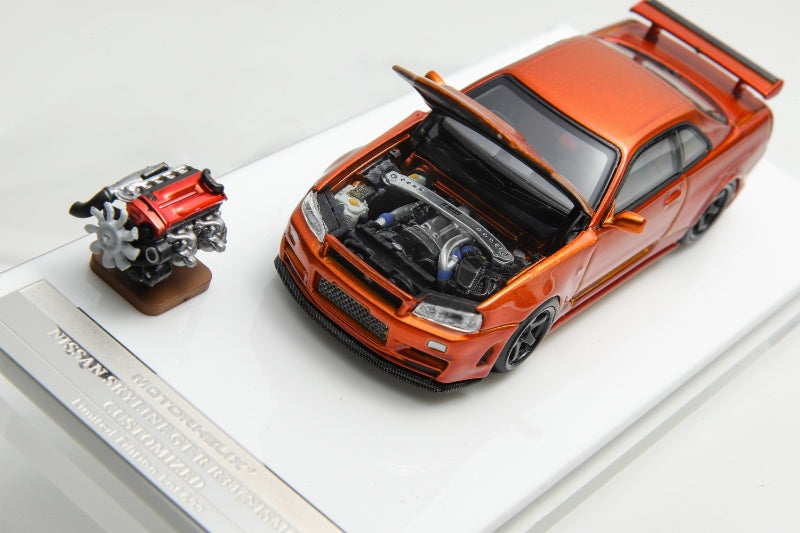 Motorhelix 1/64 Nissan Skyline GT-R, R34 Nismo Z-Tune Sunset Orange