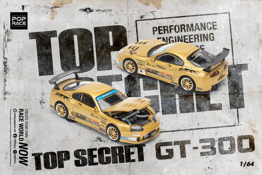 Pop Race 1/64 Supra A80 Top Secret Modified GT300 Gold