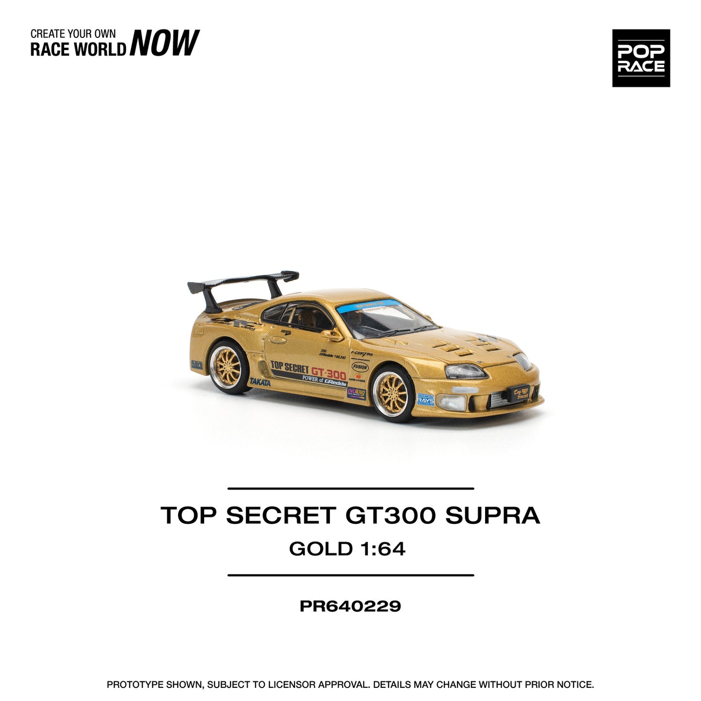 Pop Race 1/64 Supra A80 Top Secret Modified GT300 Gold