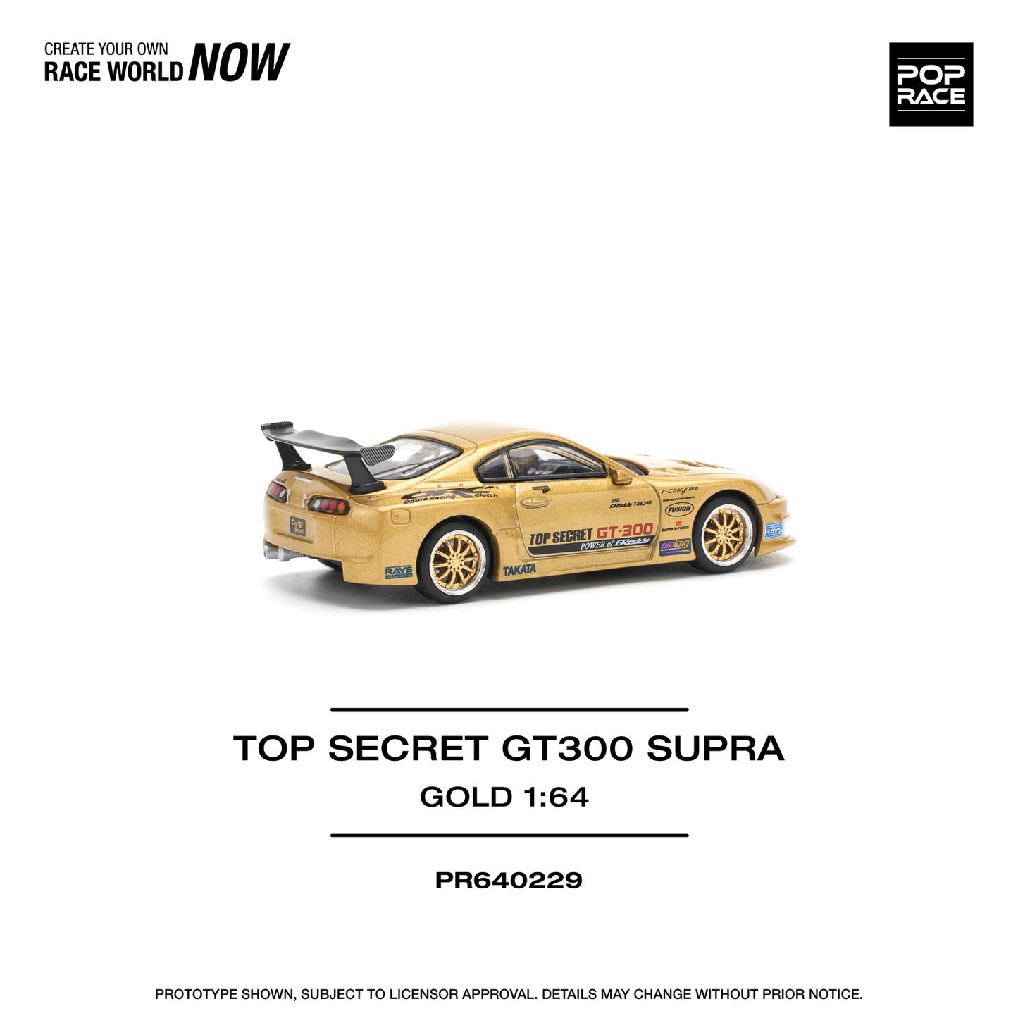 Pop Race 1/64 Supra A80 Top Secret Modified GT300 Gold