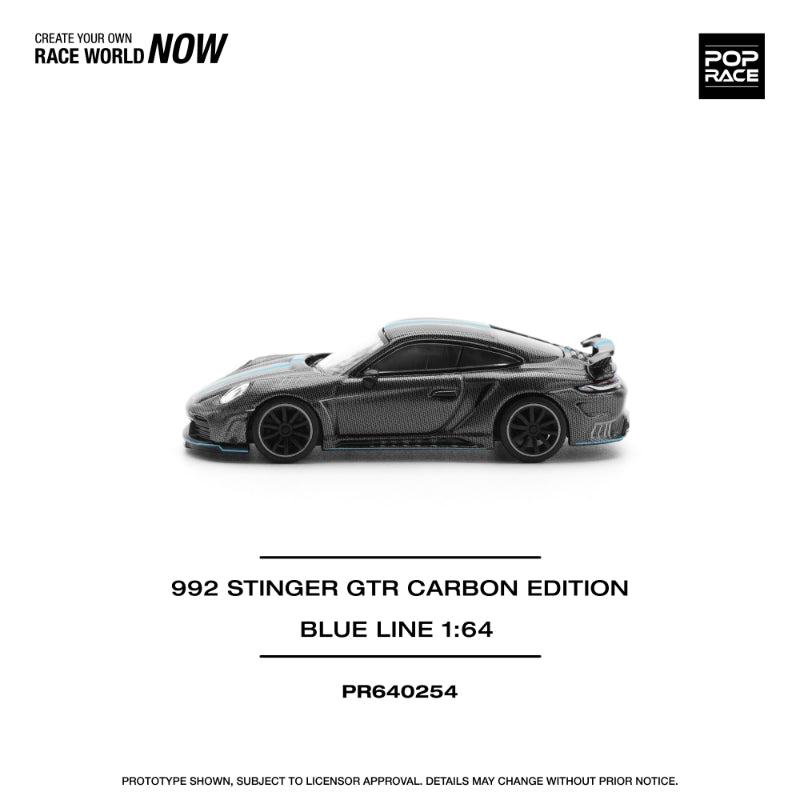 Pop Race 1/64 992 Topcar Modified Stinger GTR Carbon Blue Line