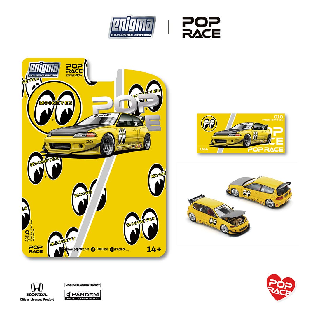 Enigma x Pop Race 1/64 Pandem Civic EG6 Rocket Bunny Modified - Mooneyes Livery (Open-Hood, Visible Engine)