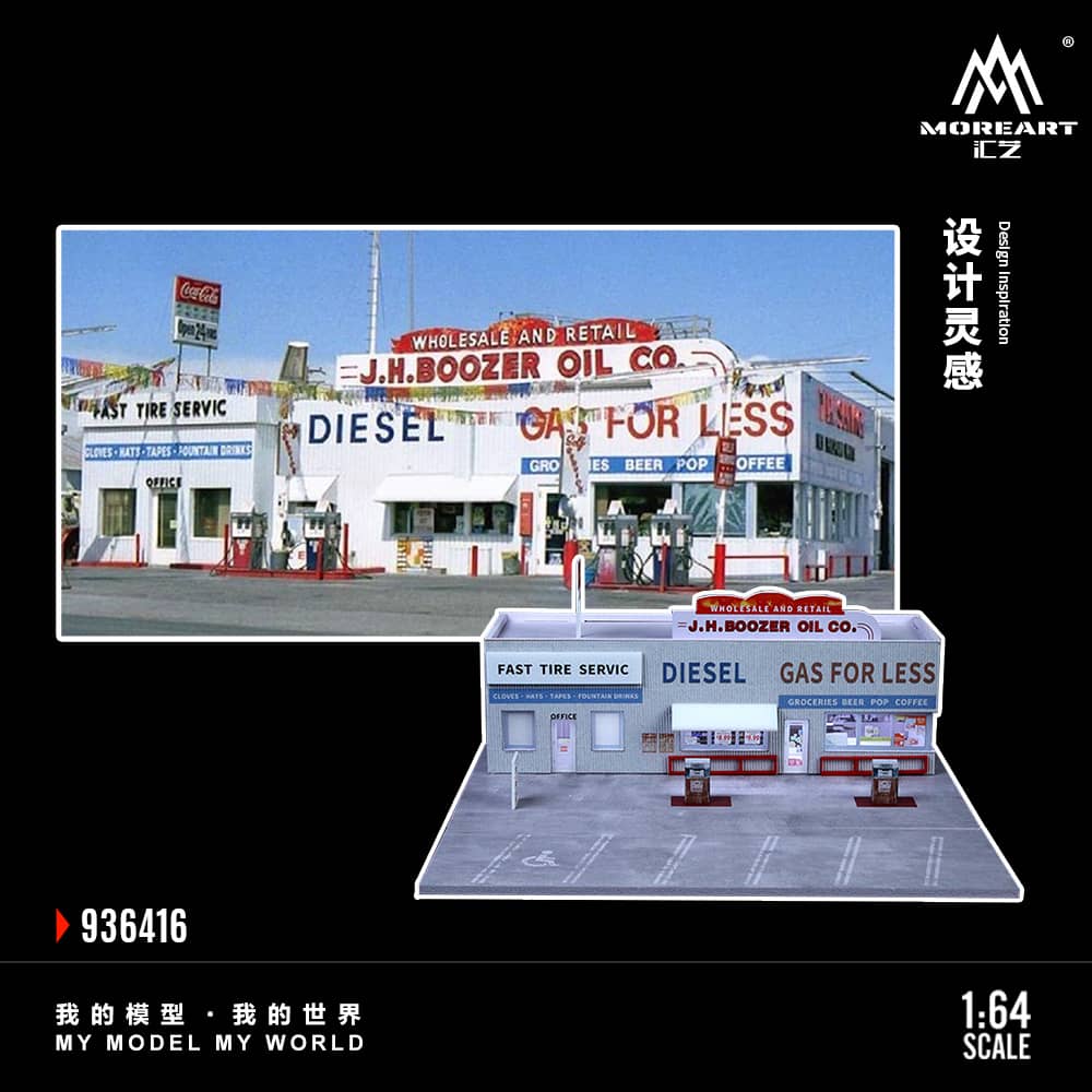 MoreArt 1/64 Gas/Petrol Station Theme(MO936206) JH BOOZER Livery
Size: 30 x 30 x 13.5cm