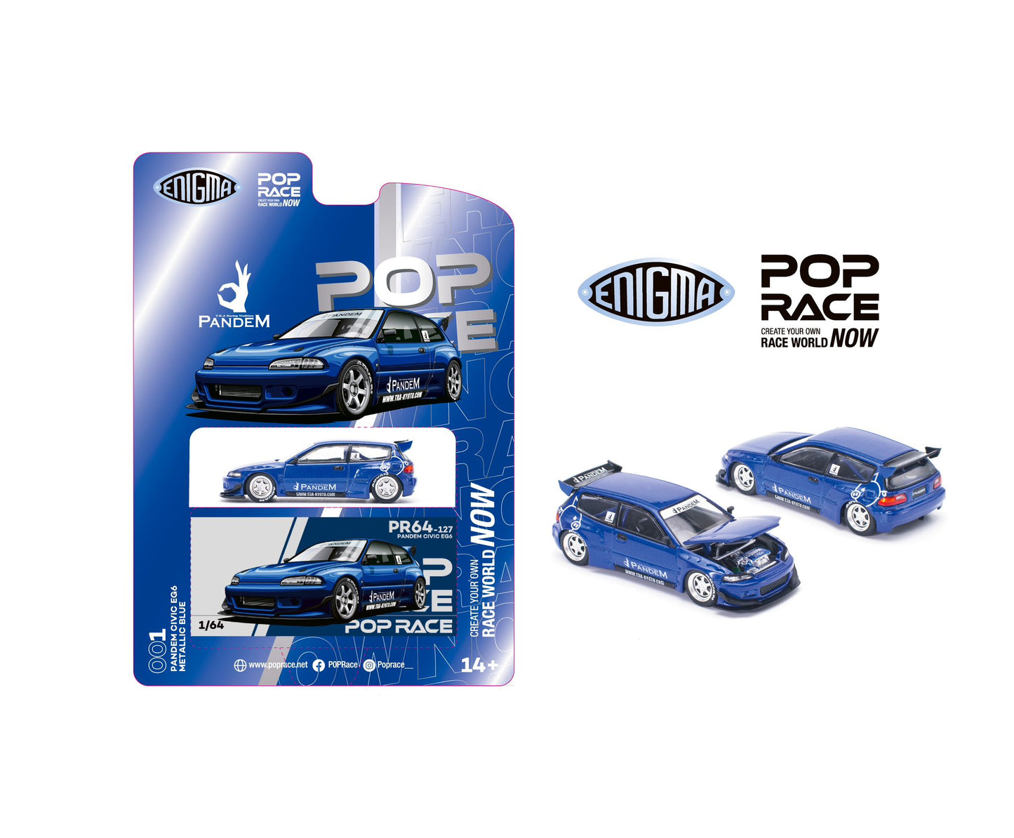 Enigma x Pop Race 1/64 Pandem Civic EG6 Metallic Blue