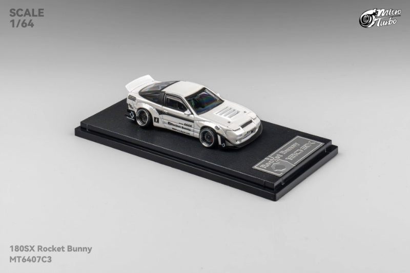 MicroTurbo 1/64 S13 Silvia 180SX Pandem Rocket Bunny Modified - Metallic White Lowride Version (Retractable-Headlight, Visible Engine)