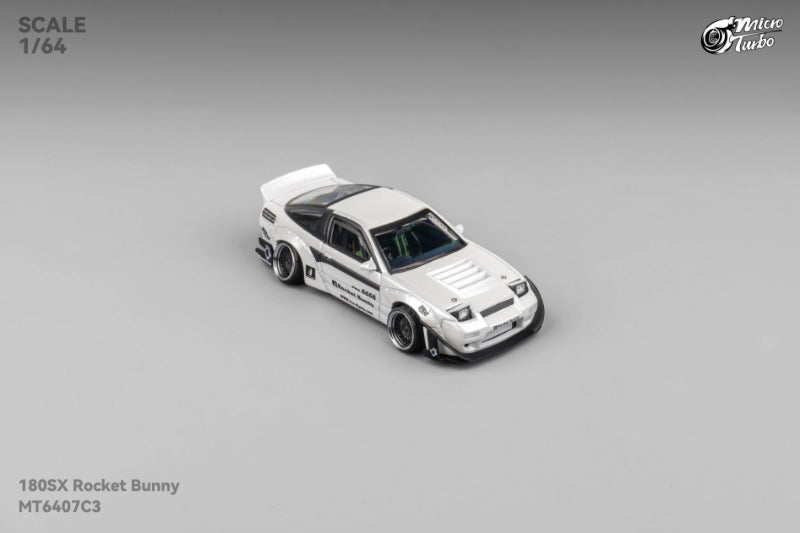 MicroTurbo 1/64 S13 Silvia 180SX Pandem Rocket Bunny Modified - Metallic White Lowride Version (Retractable-Headlight, Visible Engine)