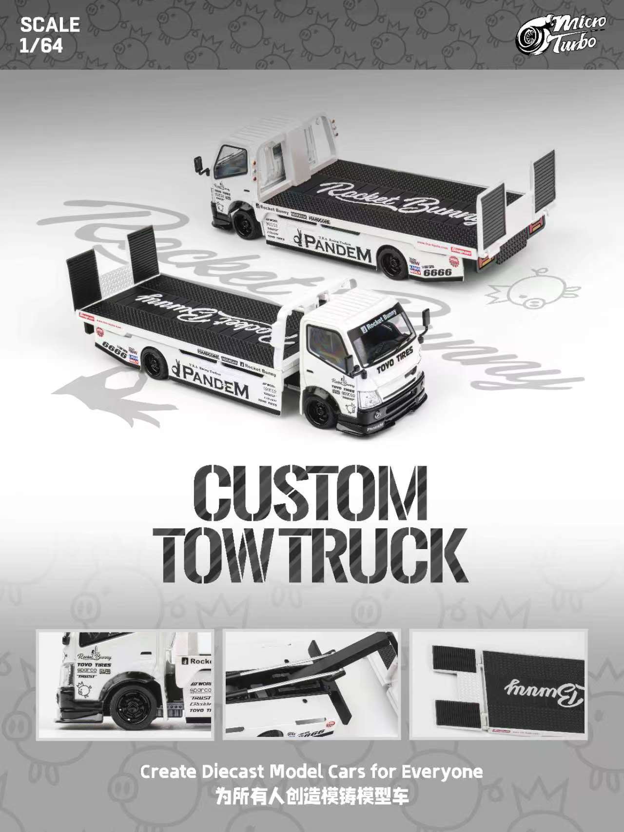 MicroTurbo 1/64 300 Series II - Custom Tow Truck - Metallic White Pandem Rocket Bunny Livery