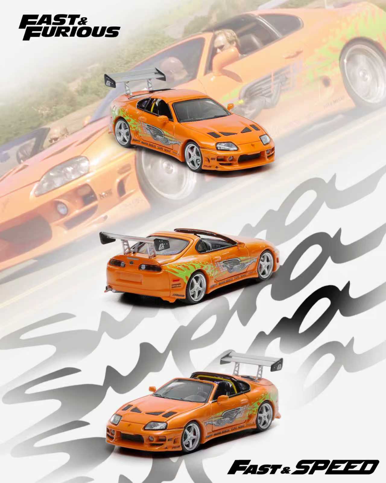 Fast Speed 1/64 Supra A80 Targa Bomex Modified FNF Orange Livery Removable-Top