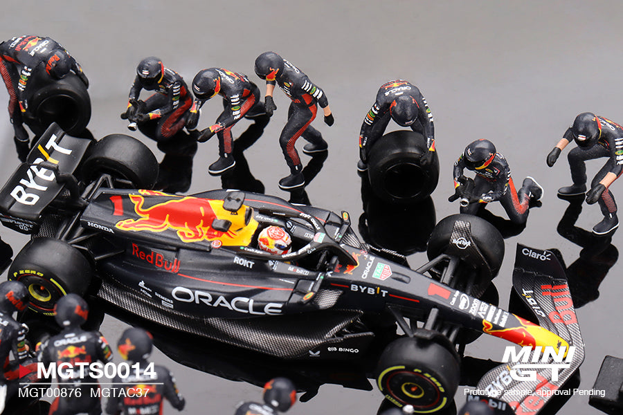 Mini GT 1/64 Oracle Red Bull Racing RB19 #1 Max Verstappen 2023 F1 Japanese Grand Prix Pit Crew Set Limited Edition