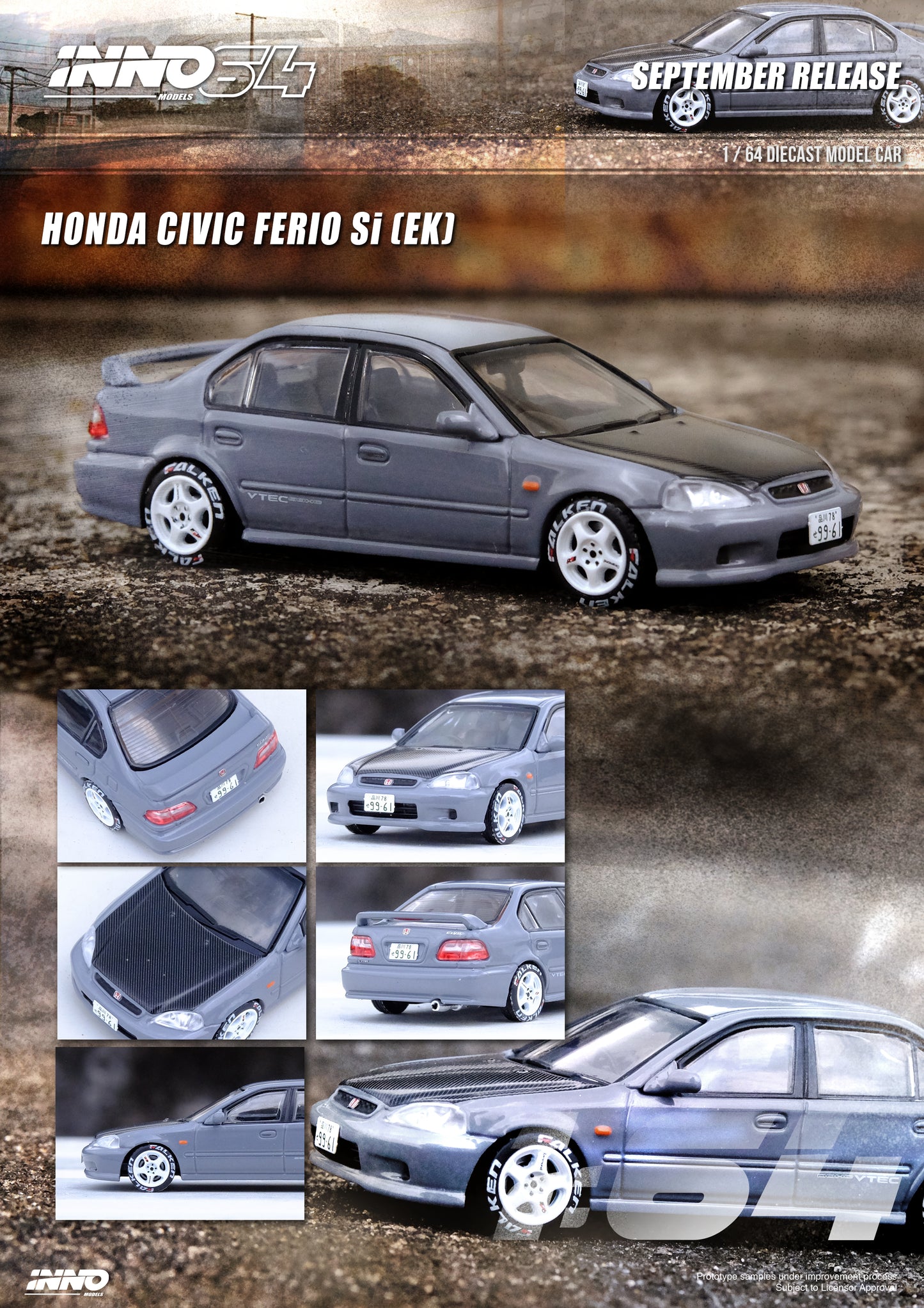 Inno64 1/64 HONDA CIVIC FERIO Si (EK) Cement Grey