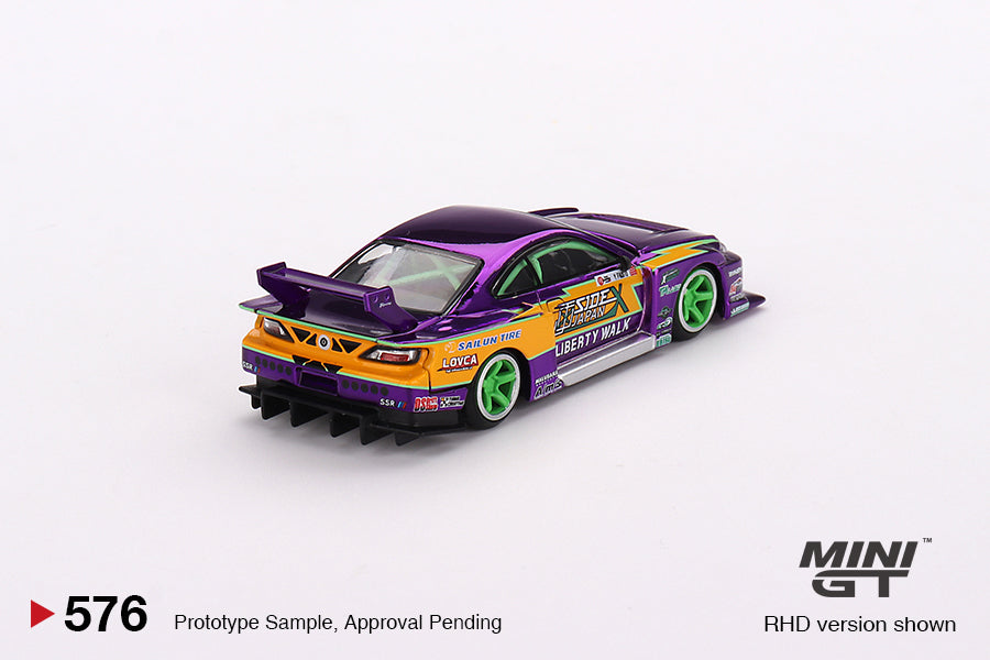 Mini GT 1/64 Nissan S15 SILVIA LB-Super Silhouette #555 2022 Formula Drift Japan – Chrome Purple ***in clamshell blisters***