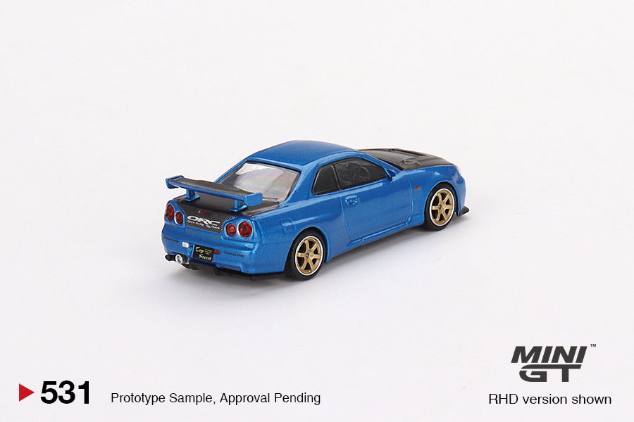 Mini GT 1/64 Nissan Skyline GT-R (R34) Top Secret Bayside – Blue ***in clamshell blisters***