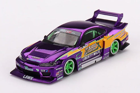 Mini GT 1/64 Nissan S15 SILVIA LB-Super Silhouette #555 2022 Formula Drift Japan – Chrome Purple ***in clamshell blisters***