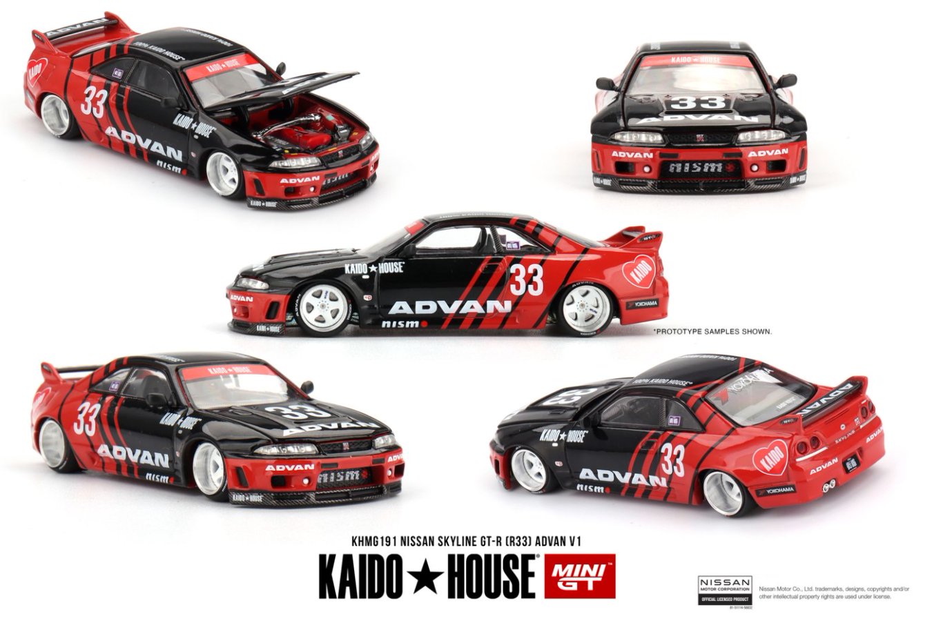 Mini GT x Kaido★House 1/64 Nissan Skyline GT-R (R33) Kaido Works ADVAN