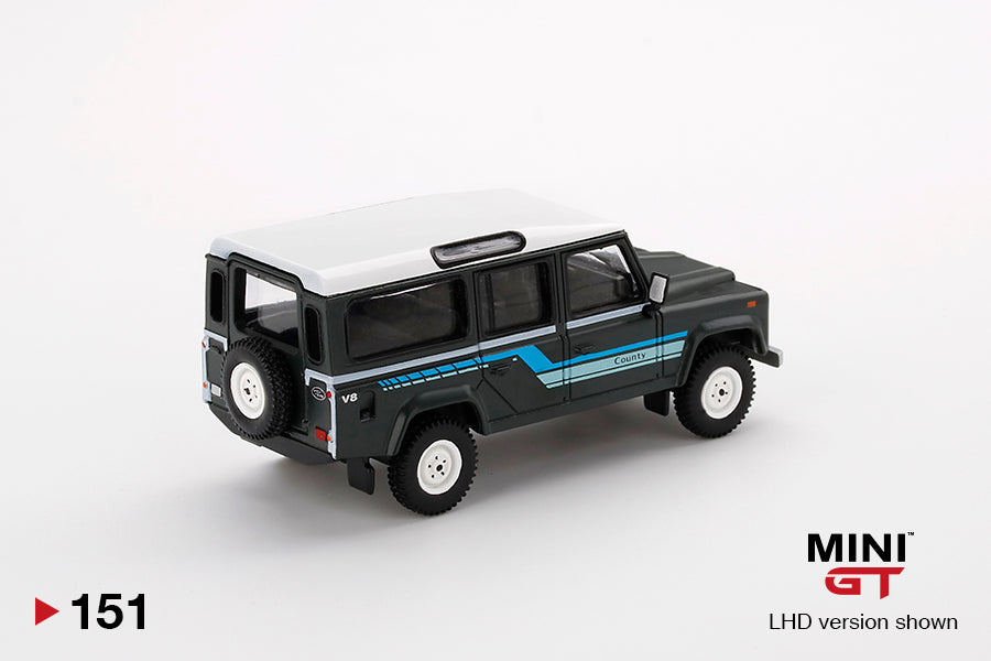 Mini GT 1:64 Land Rover Defender 110 1985 County Station Wagon Grey ***in clamshell blisters***