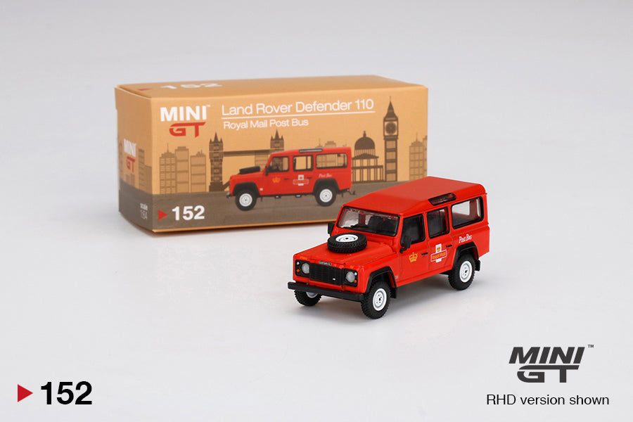 Mini GT 1:64 Land Rover Defender 110 UK Royal Mail Post Bus ***in clamshell blisters***