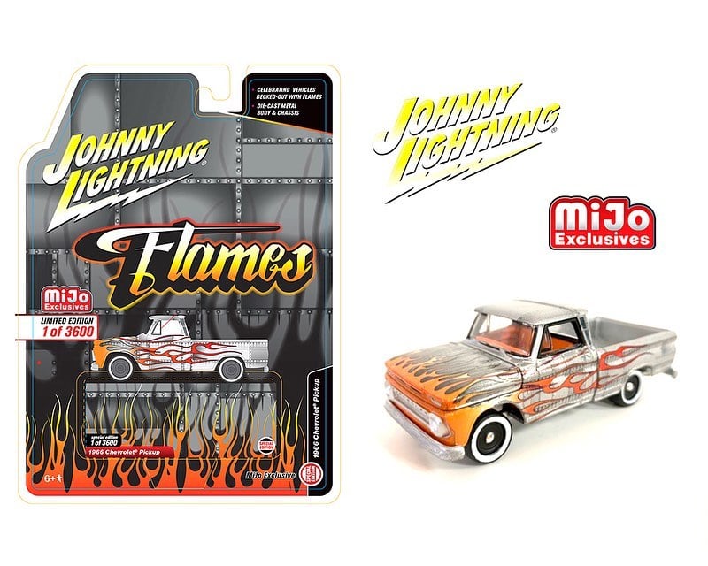 JL 1:64 Mijo 1966 Chevy Pick Up Silver w/ Flames