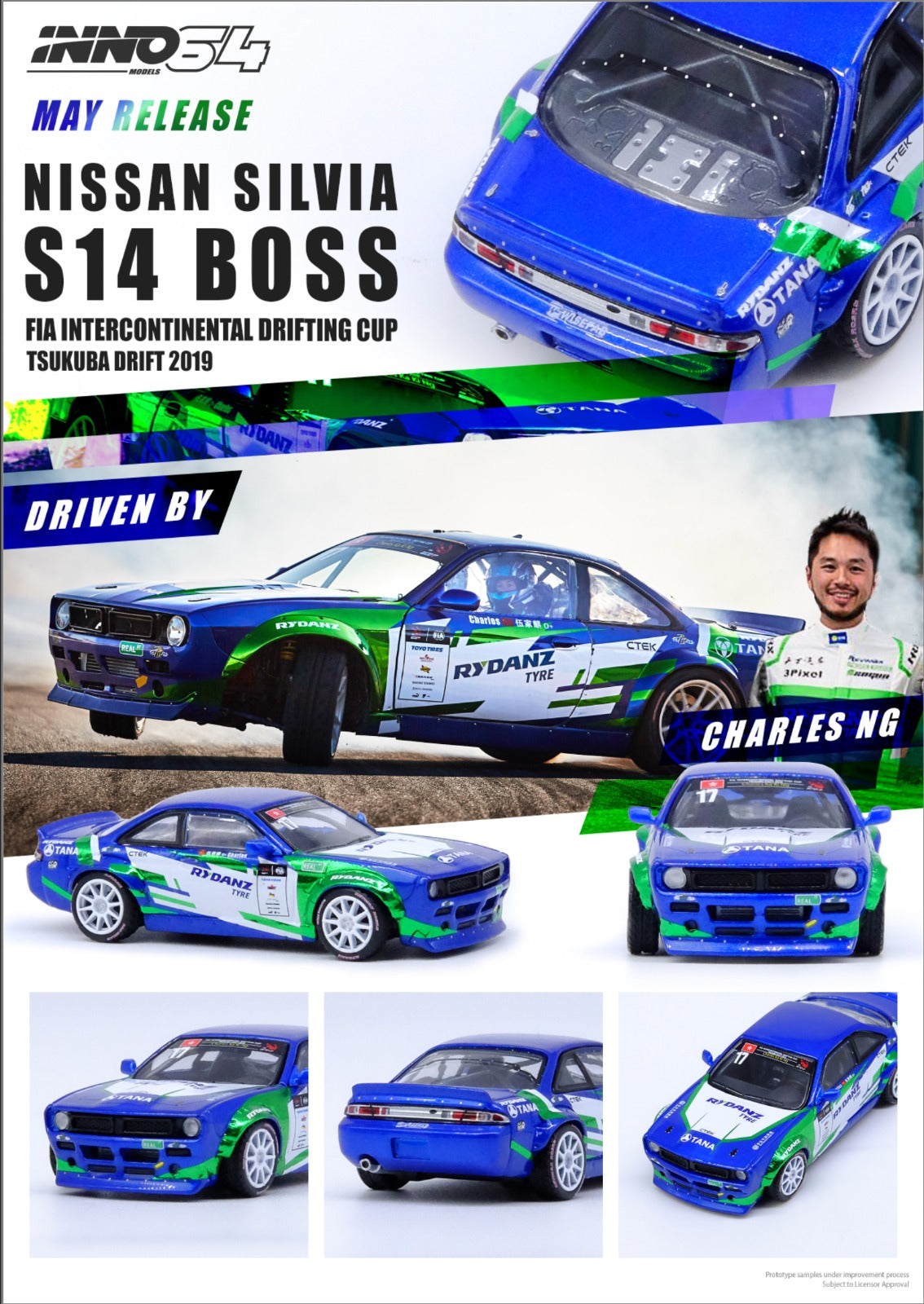 Inno64 1/64 NISSAN SILVIA S14 Boss FIA Intercontinental Drifting Cup 2019 Charles Ng