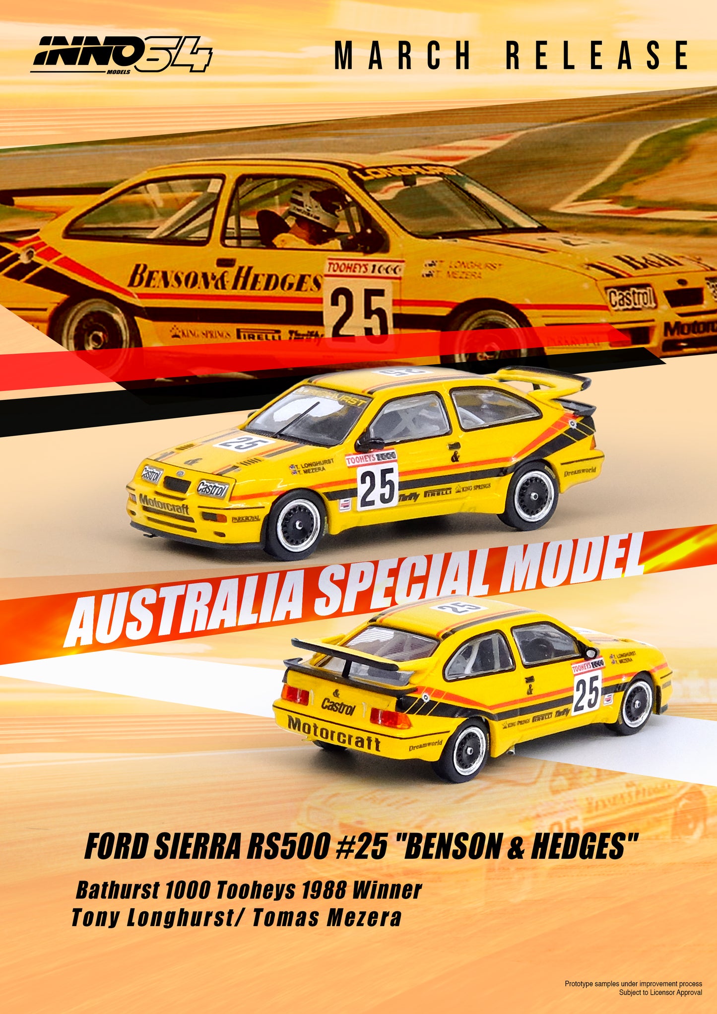 Inno64 1/64 Ford Sierra RS500 #25 "Benson & Hedges" - 1989 Bathurst 1000 Winner Longhurst/Mezera - Australia Special Edition