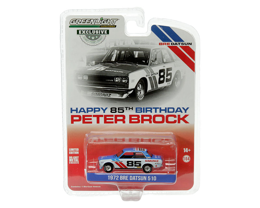GREENLIGHT 1/64 Happy 85th Birthday Peter Brock - 1972 Datsun 510 #85 Brock Racing Enterprises (BRE)