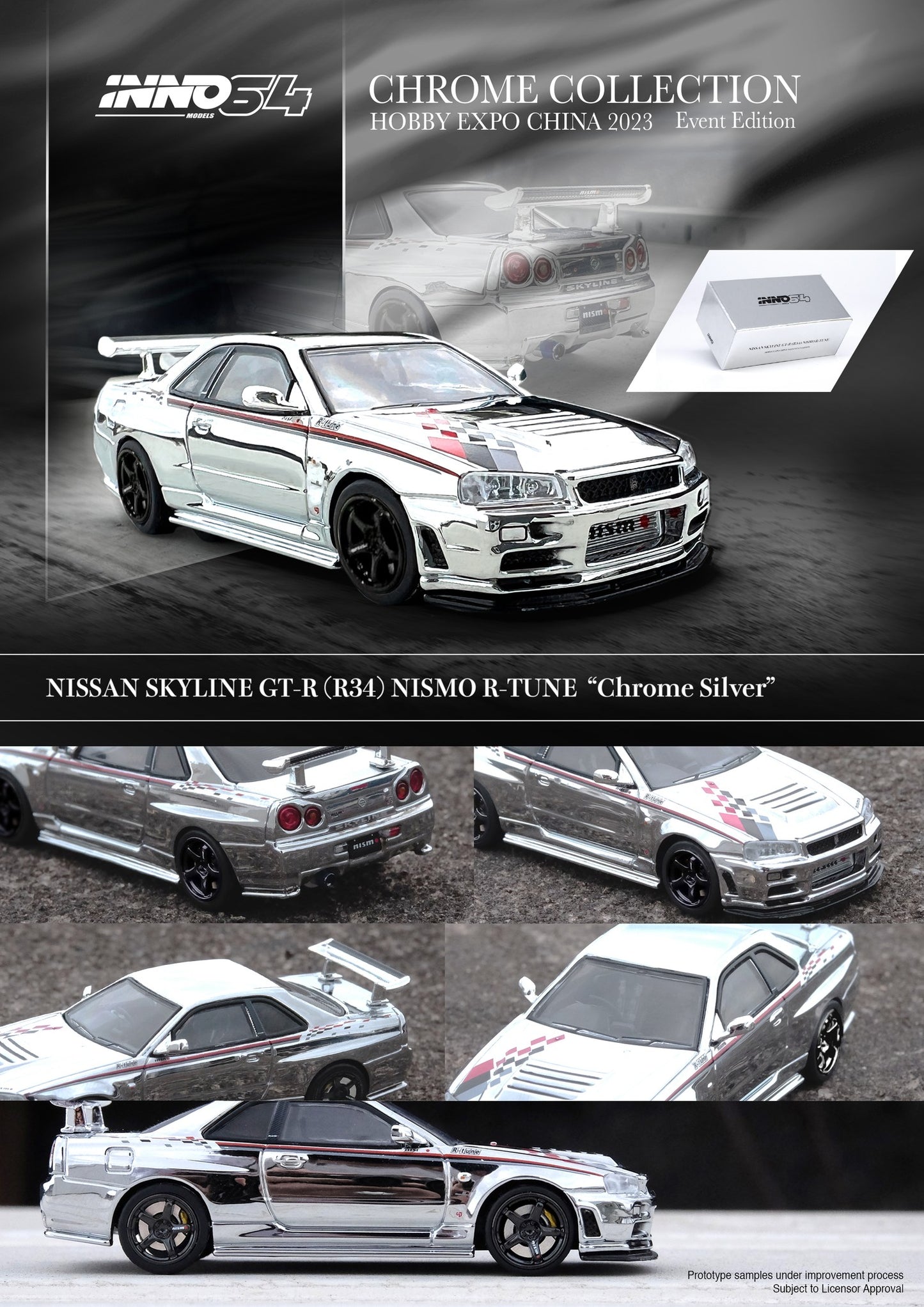 Inno64 1/64 NISSAN SKYLINE GT-R (R34) NISMO R-TUNE Silver Chrome