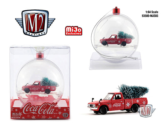 M2 Machines 1:64 MiJo Exclusives - Coca Cola Ornament - 1976 Datsun 620 Pick-up Truck - JDM Advan Yokohama Tires - Limited Edition