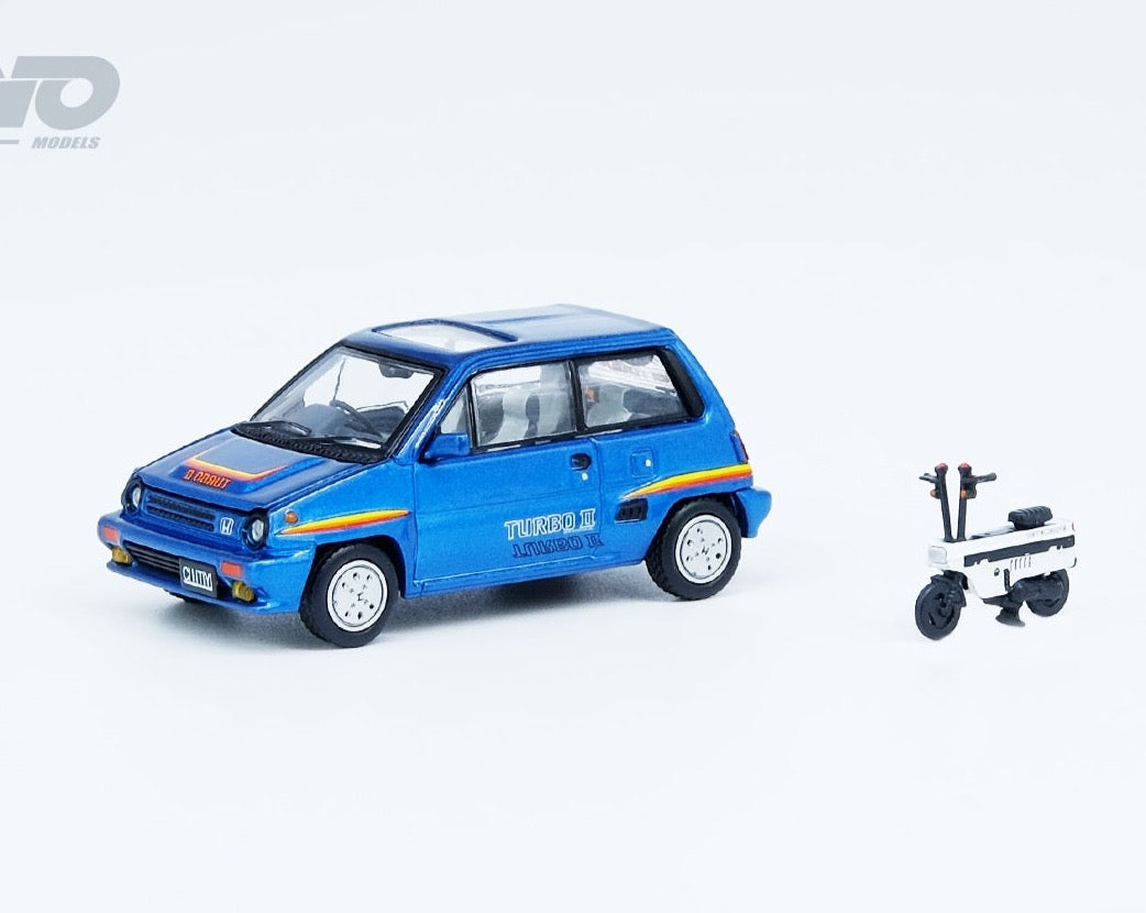 Inno64 1:64 HONDA CITY TURBO II Blue With MOTOCOMPO
