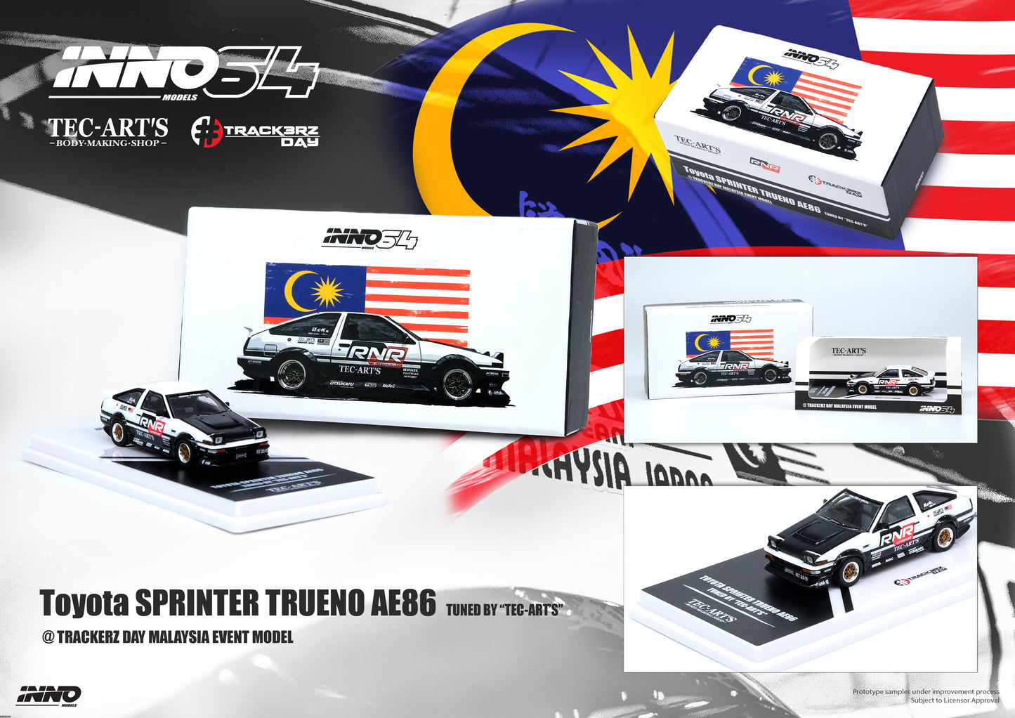 Inno64 1:64 Toyota SPRINTER TRUENO AE86 Tuned by "TEC-ART'S" @TRACKERZ DAY MALAYSIA EVENT MODEL Limited Edition