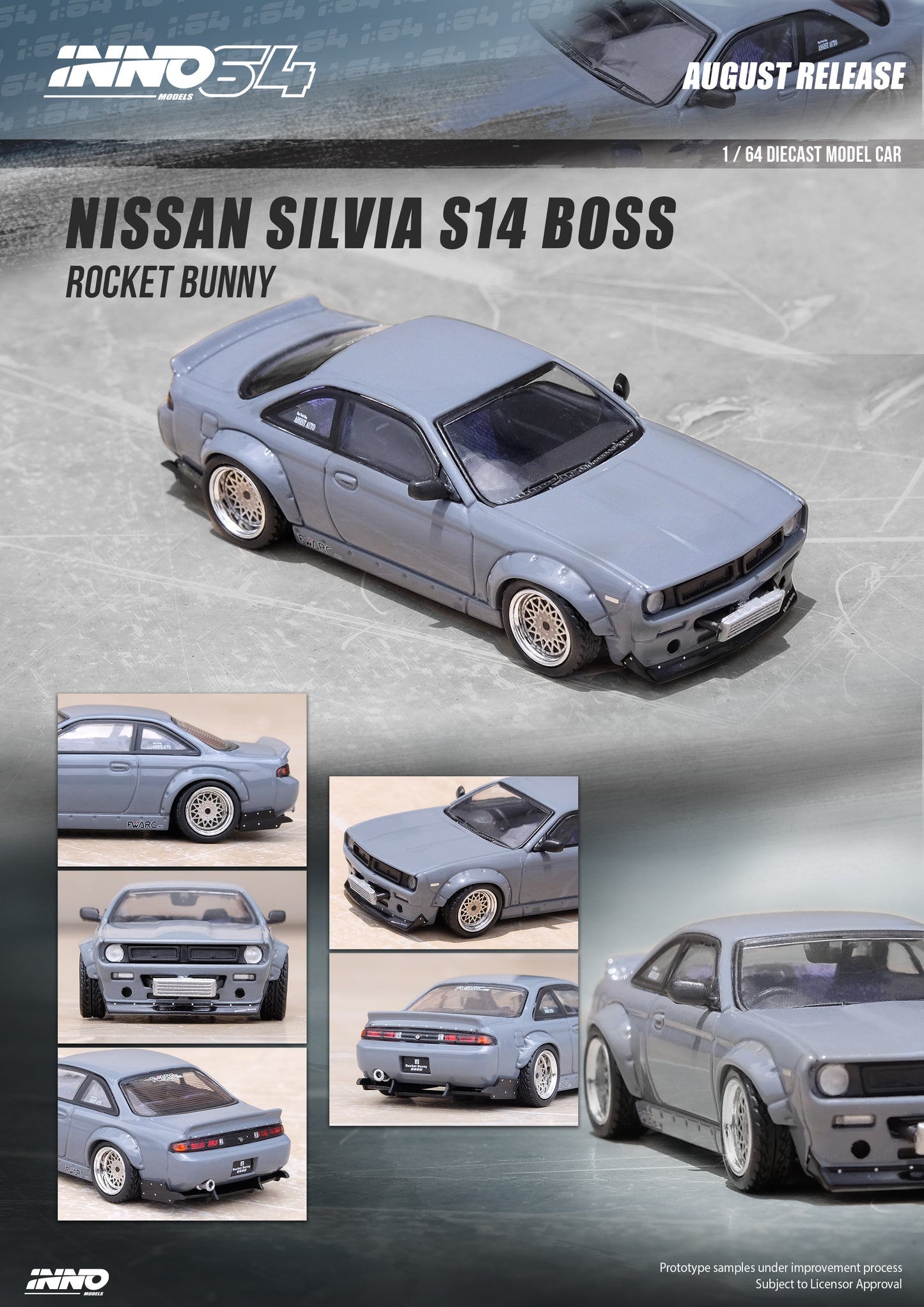 Inno64 1/64 NISSAN SILVIA S14 ROCKET BUNNY BOSS AERO Grey