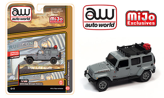 Auto World 1:64 MiJo Exclusive Jeep Wrangler Rubicon w/ roof rack Gre LTD 3600pcs